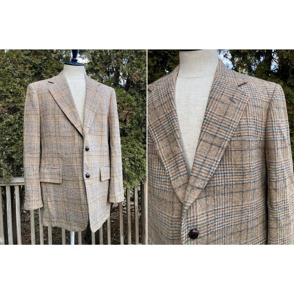 Size fits 42 Brown Plaid Tweed Wool Blazer Jacket Sport Coat - Picture 1 of 4